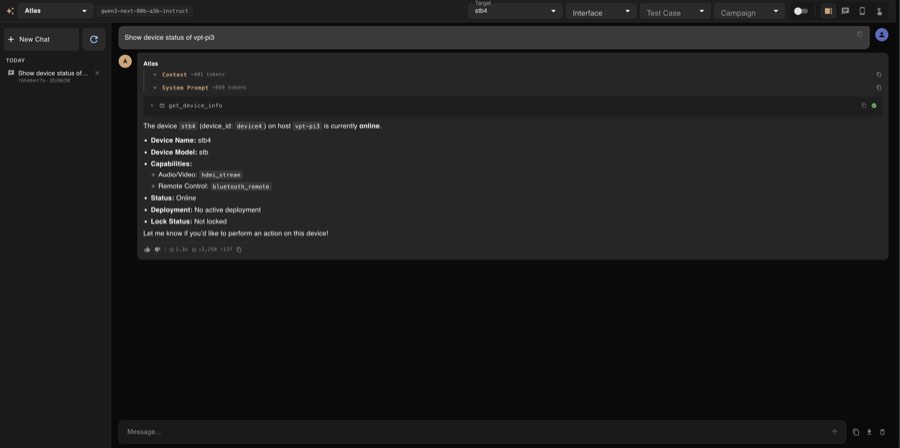 AI chat driving a device via MCP